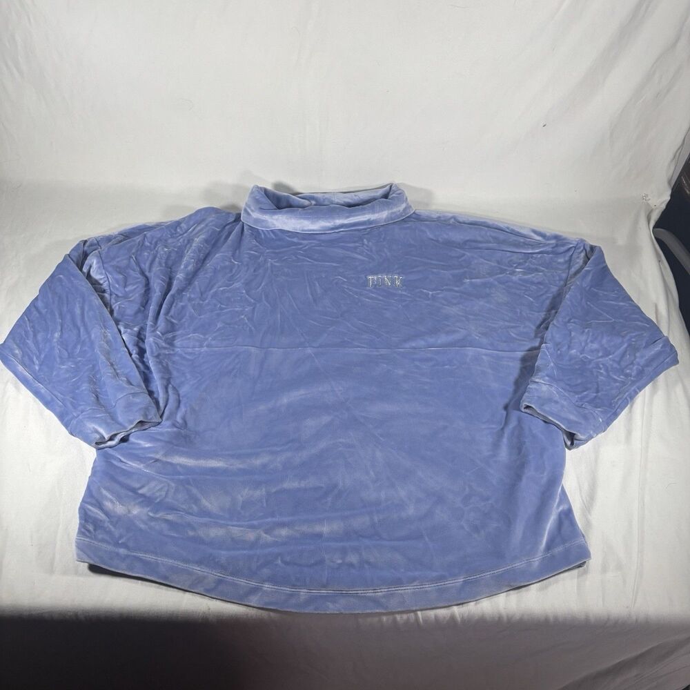 PINK Victorias Secret L Periwinkle Velour LOVEPINK Quarter Zip